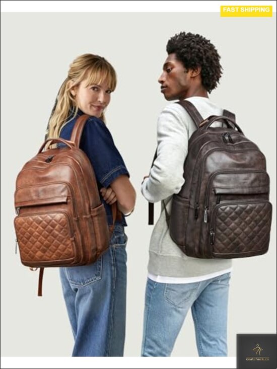 43L Laptop Backpack with 10 Pockets, Vegan Leather, Padded Straps for Work main image 5